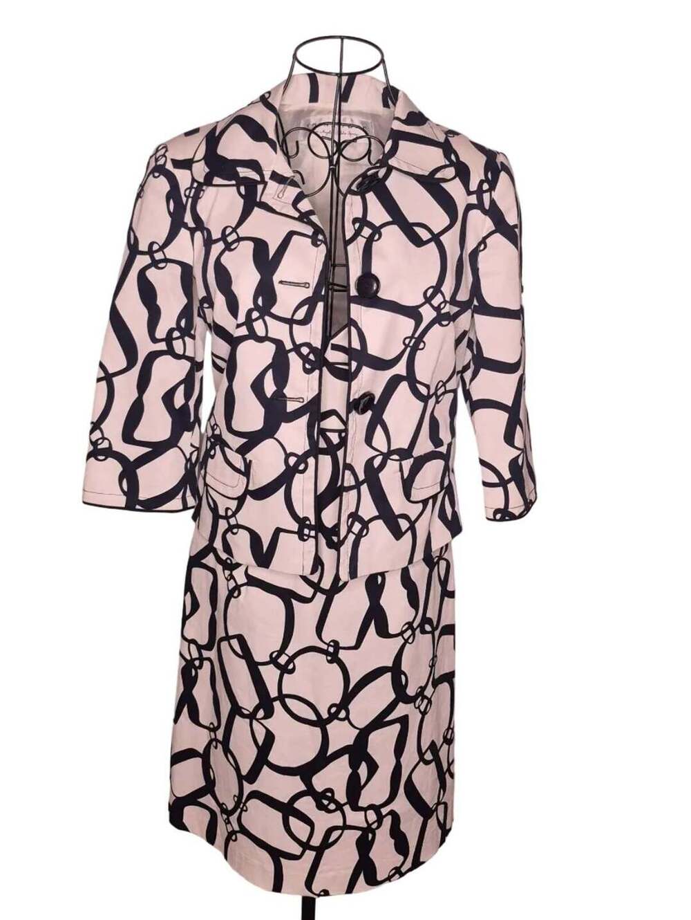 Trina Turk Black and White Geometric chain Two-Piece Suit, Size 4